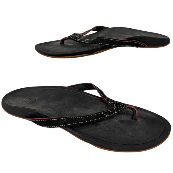 Chaco Flip Flop Sandals Womens Size 8 Black Leather Thong Arch Support - Picture 1 of 8